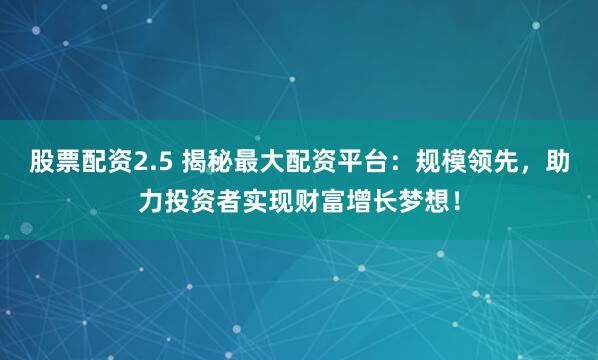 股票配资2.5 揭秘最大配资平台：规模领先，助力投资者实现财富增长梦想！